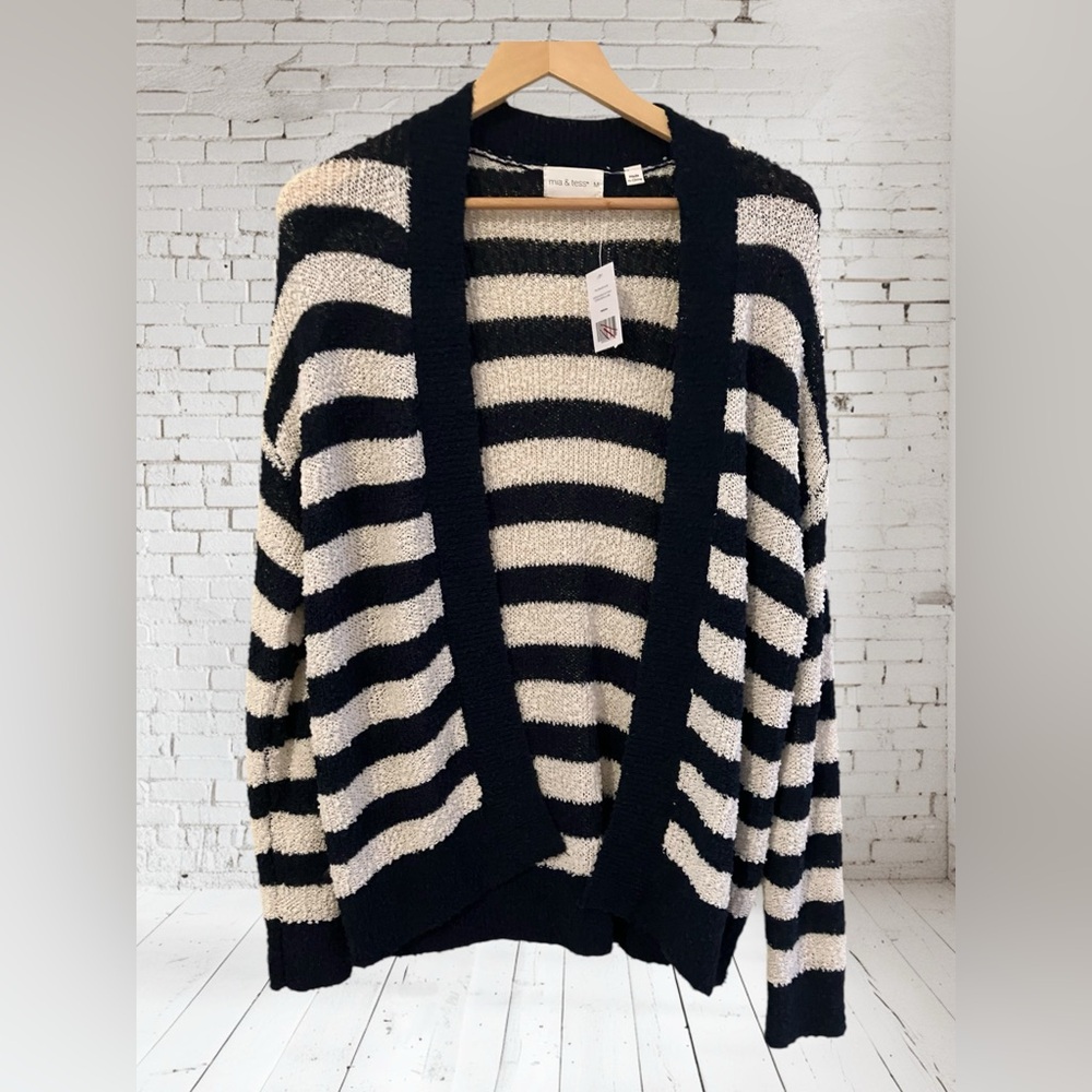 Mia&Tess Navy and White Open Cardigan Size M New With Tags